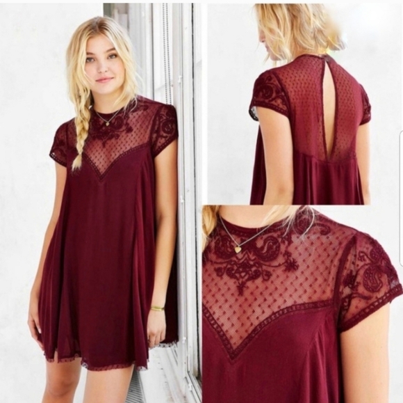 Anthropologie KIMCHE BLUE Trapeze swing out Burgundy dress size SMALL - Picture 2 of 10
